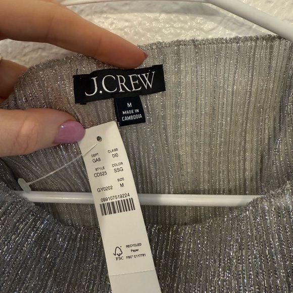 J. Crew Shiny Silver Knit Top - Picture 2 of 3
